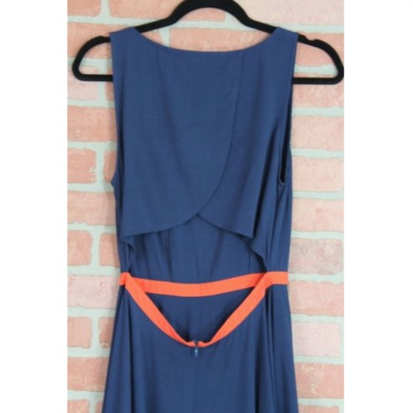 Navy Blue & Orange Empire Waist Dress w/ Open Back - Picture 4 of 4
